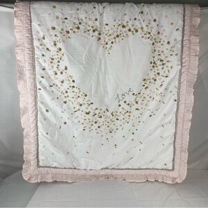 Lambs & Ivy Baby Blanket Pink Gold Confetti Heart Ruffle Trim 2016